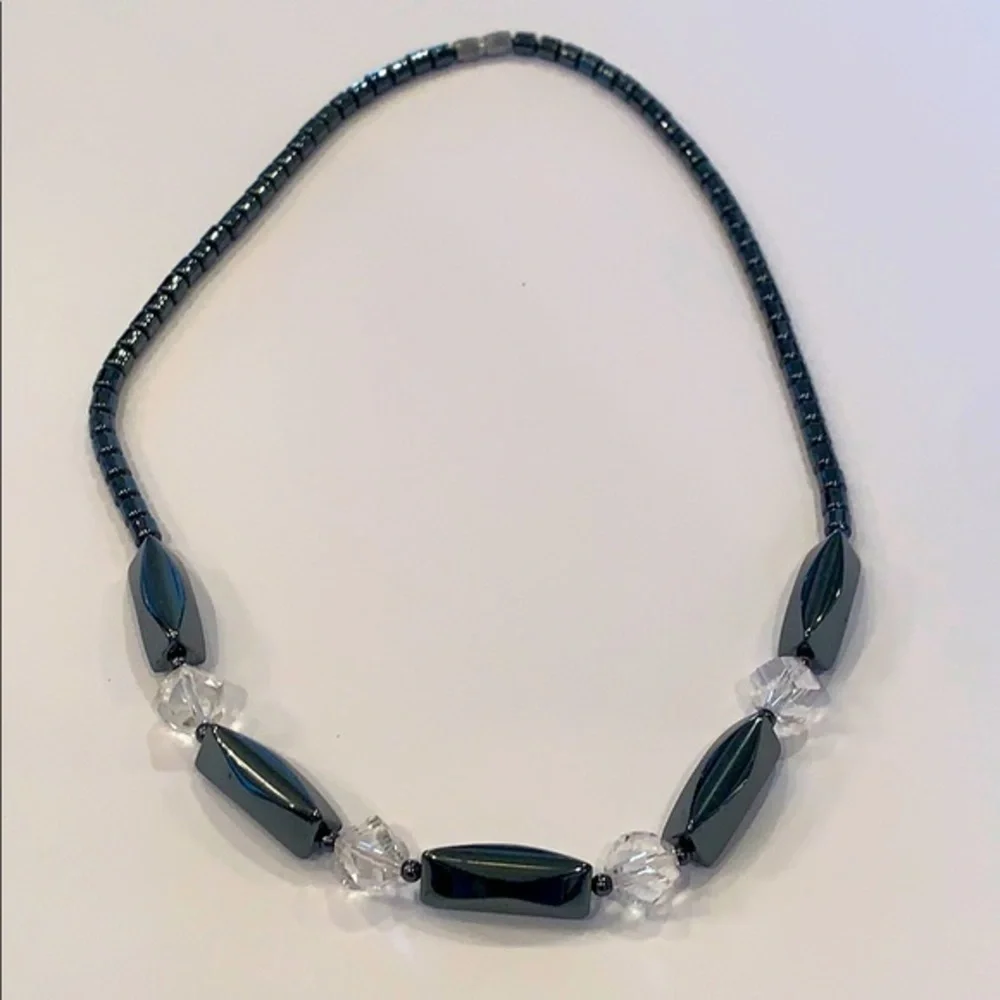 💐5/25 hematite and crystal bead simple necklace